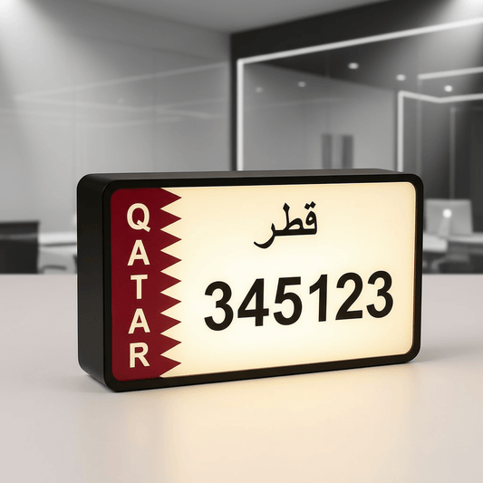 Custom Qatar License Plate Light Box – Personalized LED Sign - Nuqta 3D Studio - Nuqta 3D Studio