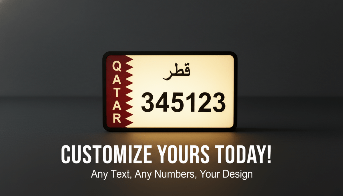 Custom Qatar License Plate Light Box – Personalized LED Sign - Nuqta 3D Studio - Nuqta 3D Studio